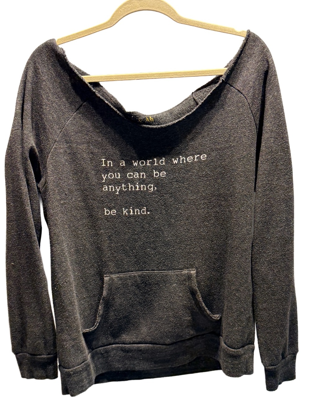 Om & Ah London Be Kind Charcoal Slouchy Sweatshirt Kangaroo Pocket Large